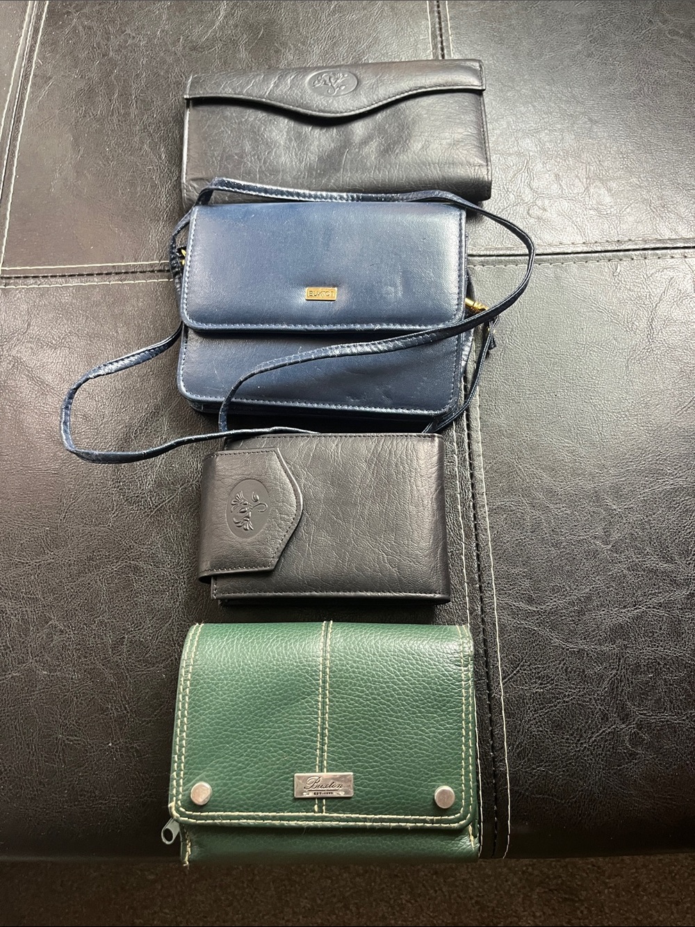 Buxton Navy Leather Crossbody Bag with Green Wallet Set